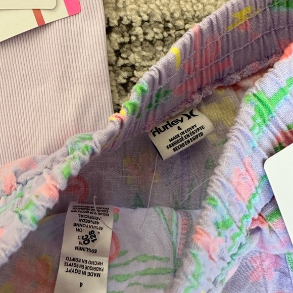 New Hurley Girls 2 Piece Lavender Top & Tropical Shorts Set Matching Outfit Set - Picture 9 of 11
